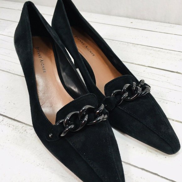 Etienne Aigner 6 M Black Suede Pointy Toe Heel - Picture 4 of 11